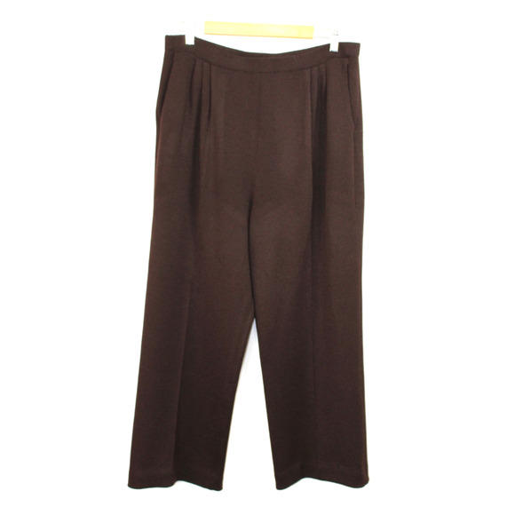 ST JOHN Collection Marie Grey Classic Brown Knit Straight Leg Pants Size 12 - Picture 1 of 11